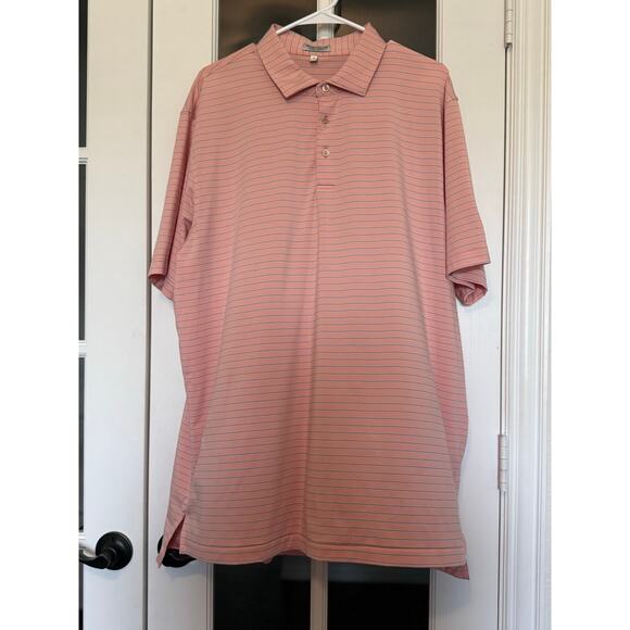 Peter Millar Summer Comfort Mens XL Polo Golf Shirt blue/white Stripe Peach - Picture 2 of 6